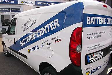 Autbeschriftung Batterie Center Nürnberg, Ludwigsburg, Stuttgart, Opel Combo Kastenwagen