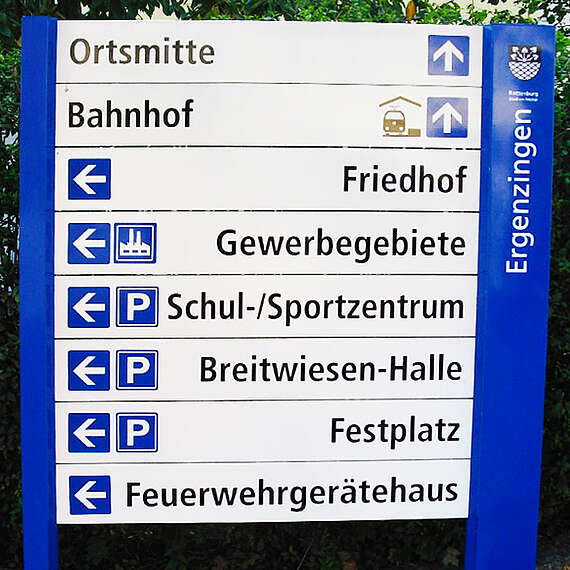 Schilderleitsystem, Orientierungsleitsystem, Beschilderung Gemeinde Ergenzingen