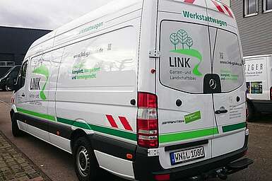 Autobeschriftung Link Garten- und Landschaftsbau, Fellbach bei Stuttgart, MB Sprinter Kasten